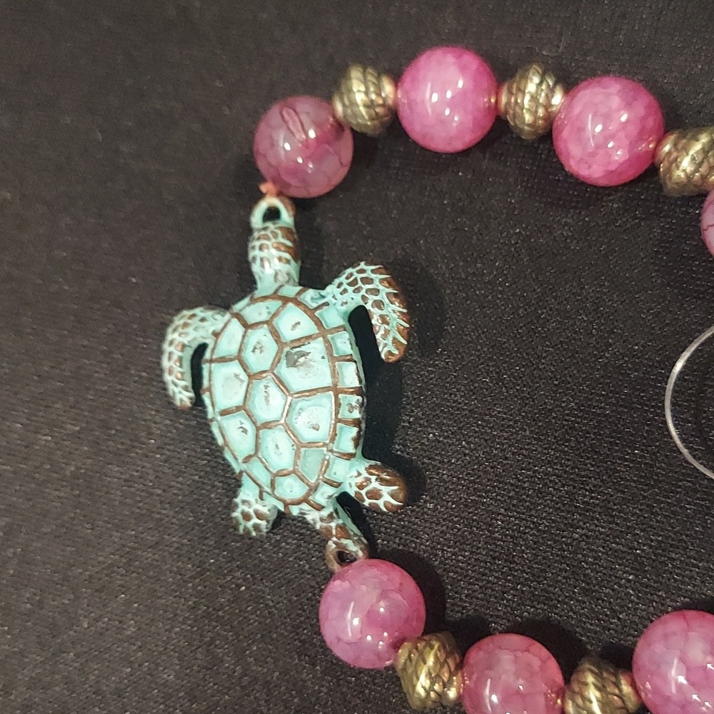 NWT Gemstone Bracelet Set with Turtle and Starfish Charms - Picture 6 of 6